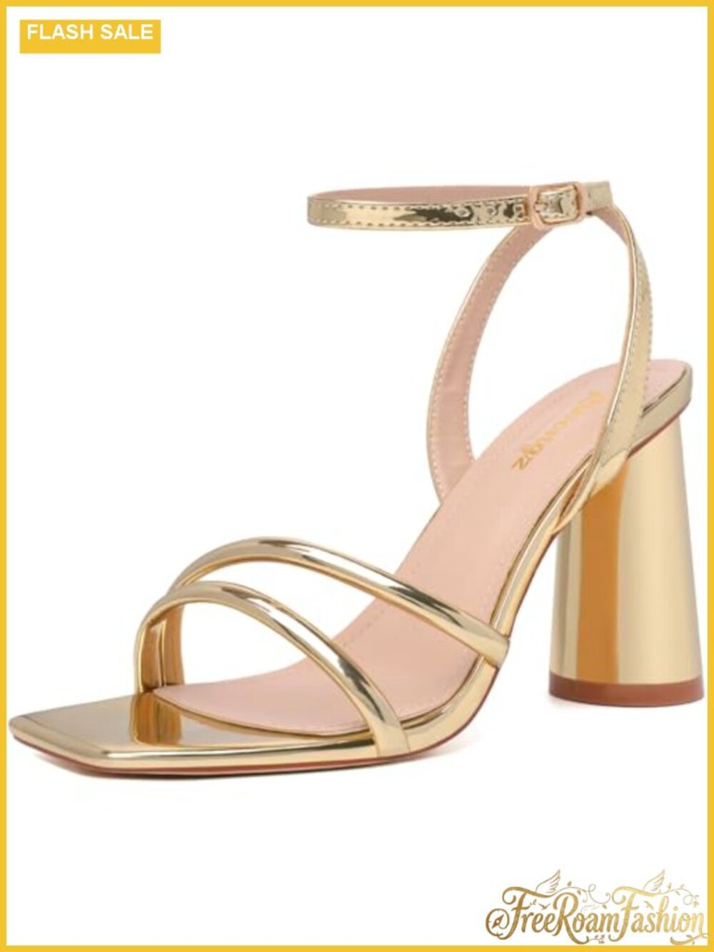 Women's Block Heel Sandals Square Open Toe Ankle Strap Wedding Party Heels